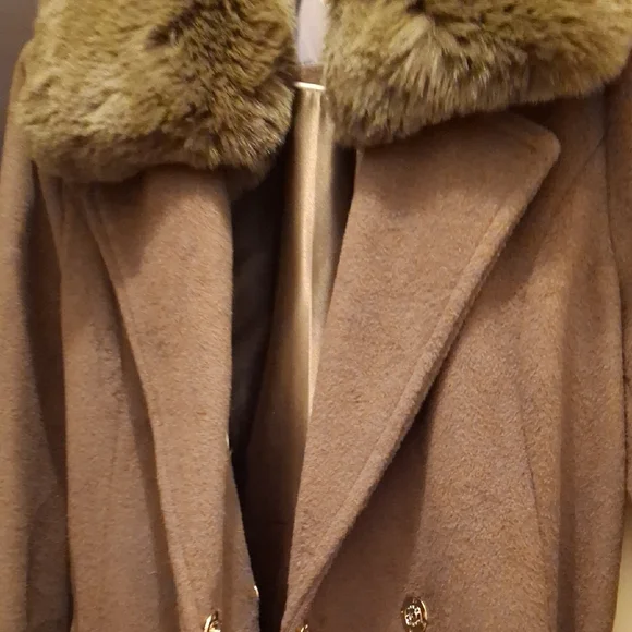 Luxurious Brown Faux Fur Collar Coat Vince Camuto OLIVE NWT M - Picture 10 of 14